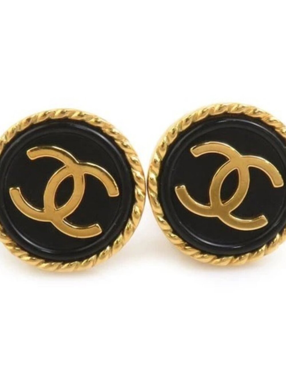 Auth CHANEL Vintage CC Logo Clip on Earrings Gold/Black Metal/Plastic - e61499i